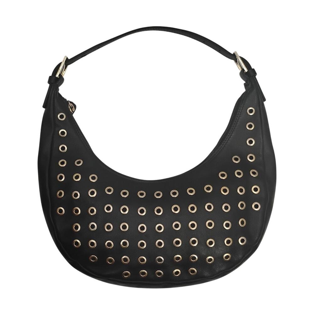 Vintage Gianni Chiarini Leather Eyelet Grommet Shoulder Bag Black Bronze Italy